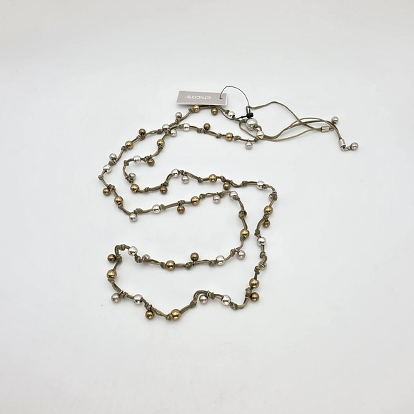 New! CHICO'S Besar Long Necklace Brass Bead Green Cord Hand Tied 40" New W Tags - Picture 7 of 9
